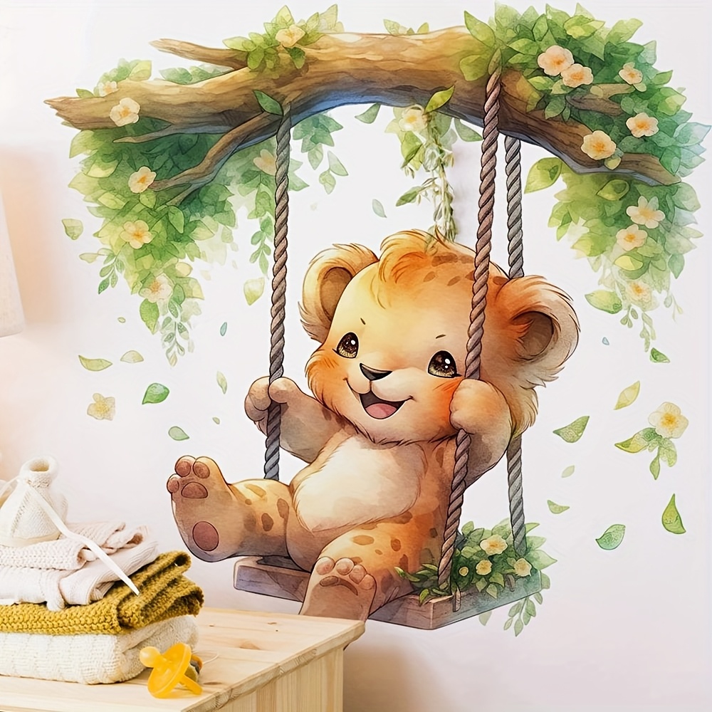 Furniture Paradise & Hardware Ghaziabad - 1 Cartoon-Tierparadies, niedlicher kleiner Leopard, Schaukel-Wandaufkleber,