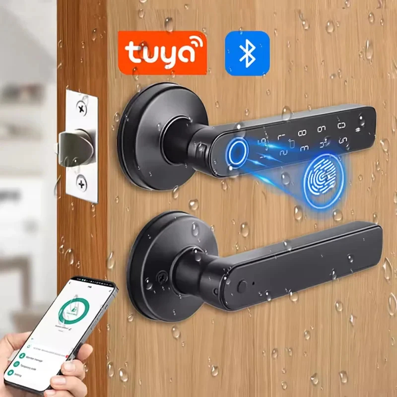 Door Handle Bar - Tuya App Bluetooth Smart Fingerabdruck-Türschloss, Passwort,